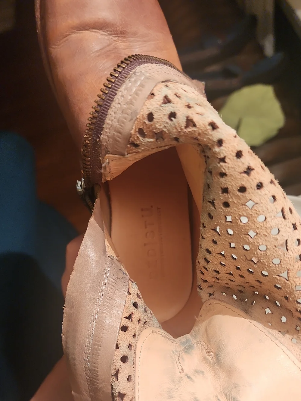 BedStu Women's Tan Leather Perforated Ankle Boots